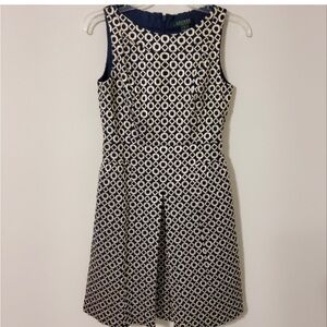 Ralph Lauren geometric Sleeveless Patterned fit and flare boat neck Dress Sz 8